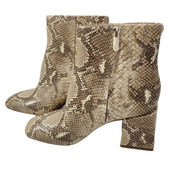 Sam Edelman Boots Womens 7 Brown Daruby Embossed Ankle Booties Block Heels - Picture 4 of 9